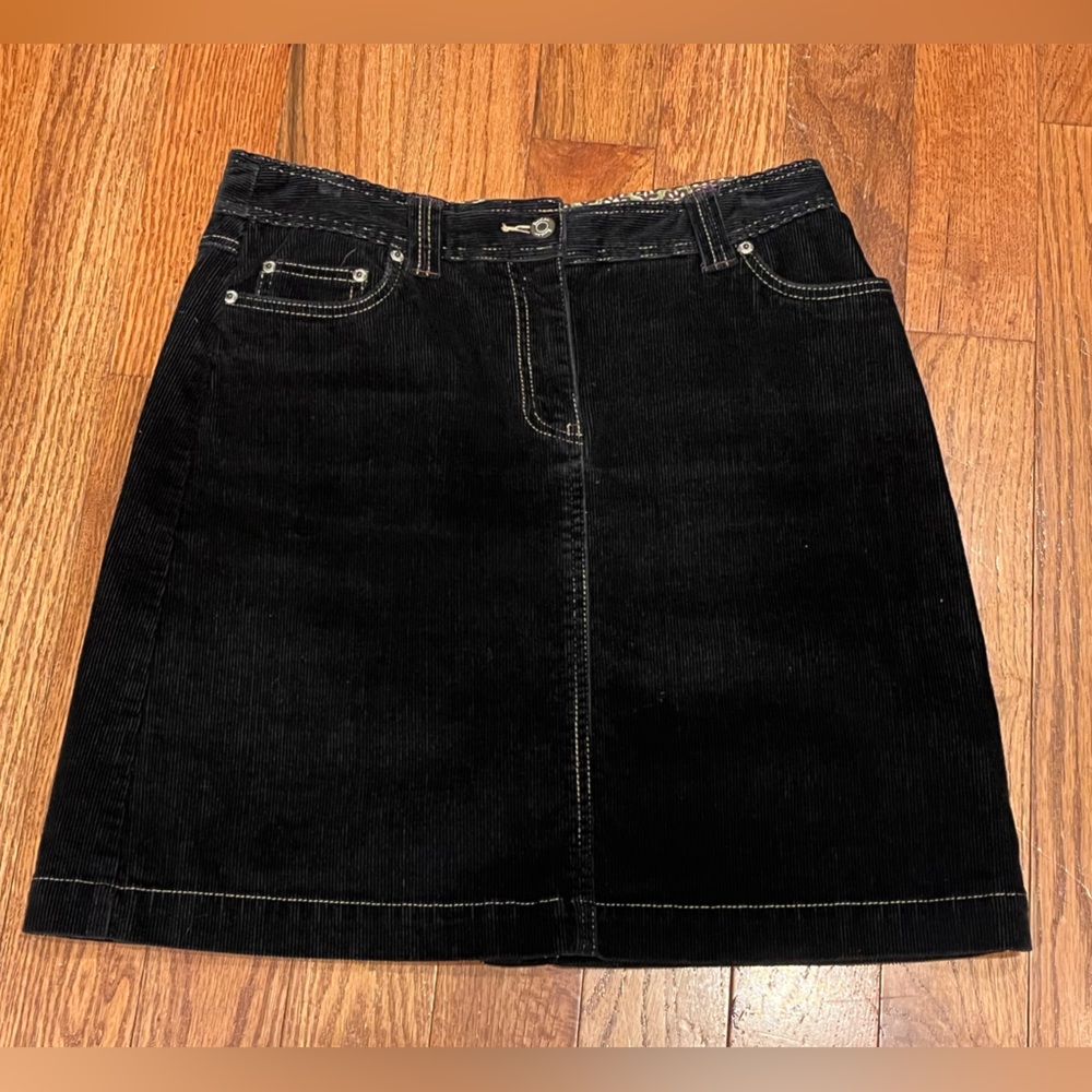 Boden Black Corduroy Mini Skirt 12R A-Line Zip Fly Vtg Retro Ribbed
